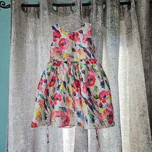 Reina Girls Floral Party Dress Size 6 Sleeveless Back Button Colorful